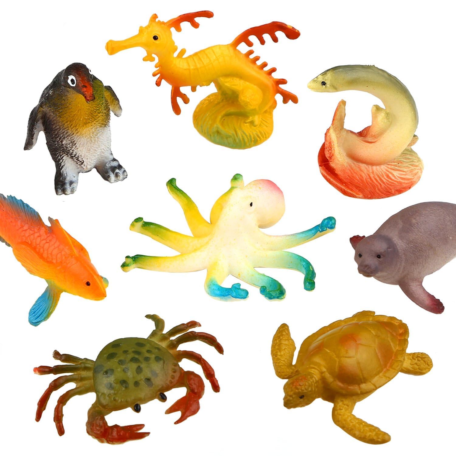 Funcorn Toys Ocean Sea Animal, 52 Pack Assorted Mini Vinyl Plastic Animal Toy Set, Realistic Under The Sea Life Figure Bath Toy for Child Educational Party Cake Cupcake Topper,Valentines Day Gift