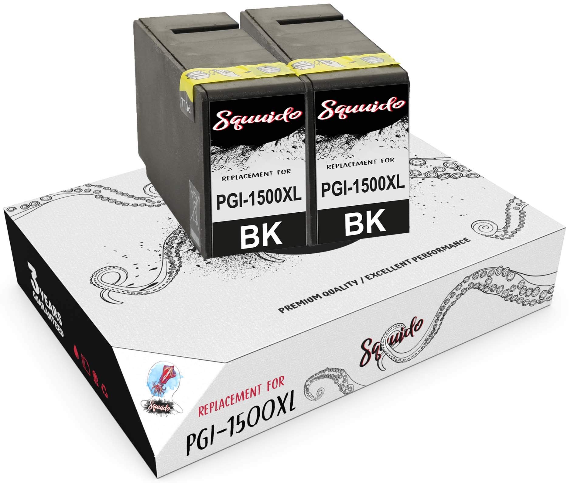 Squuido 2 black ink cartridges PGI-1500 XL PGI-1500XL compatible with Canon MAXIFY MB2050 MB2350 MB2750 MB2150 MB2155 MB2755 | High Capacity 2300 pages