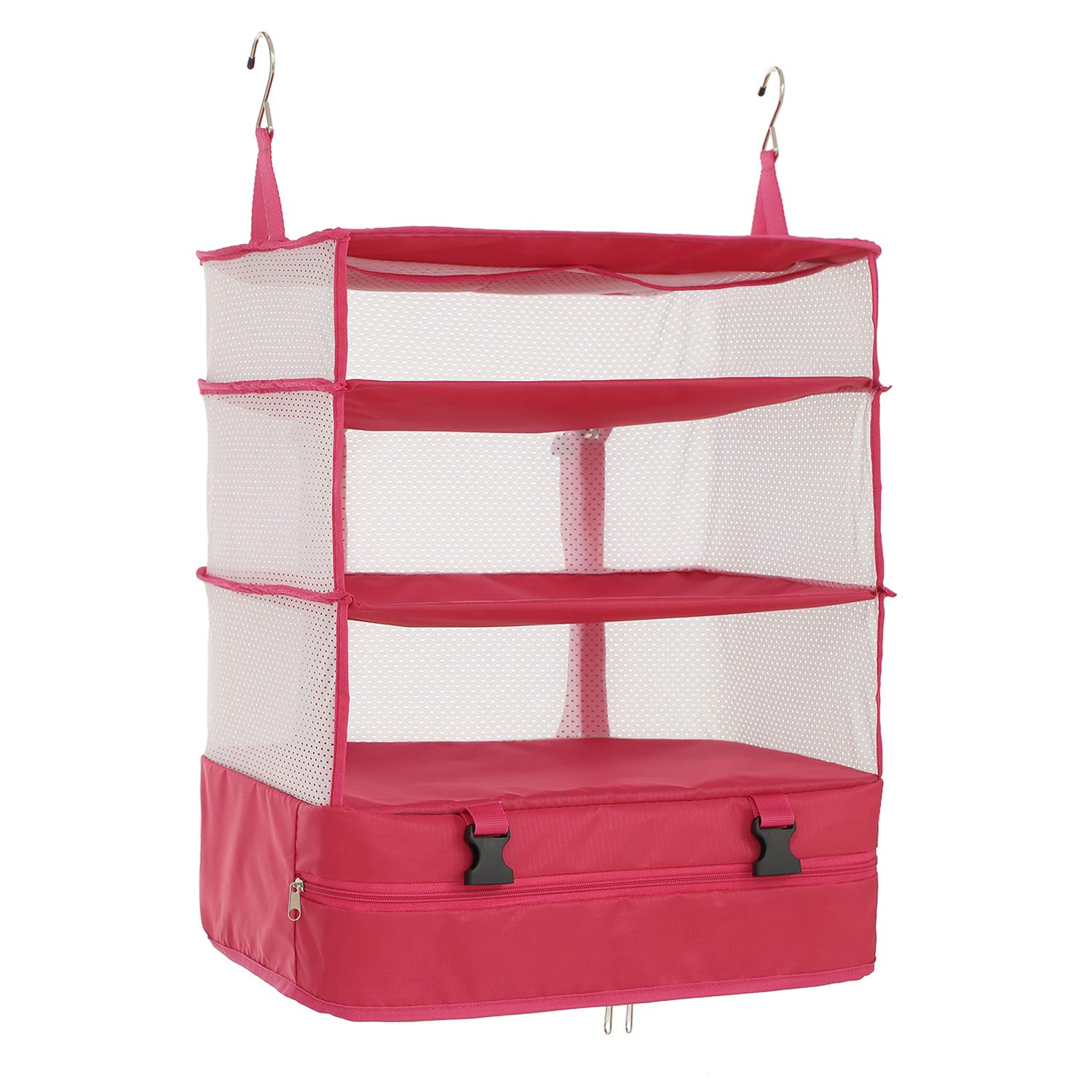 ELEZAY Hanging Packing Cubes Transformable Garment Closet Organisers Storage for Suitcases Carry on Luggage Compression Travel Bag with Shelves for Hotel Wardrobe Camper Accessories Large, Rose