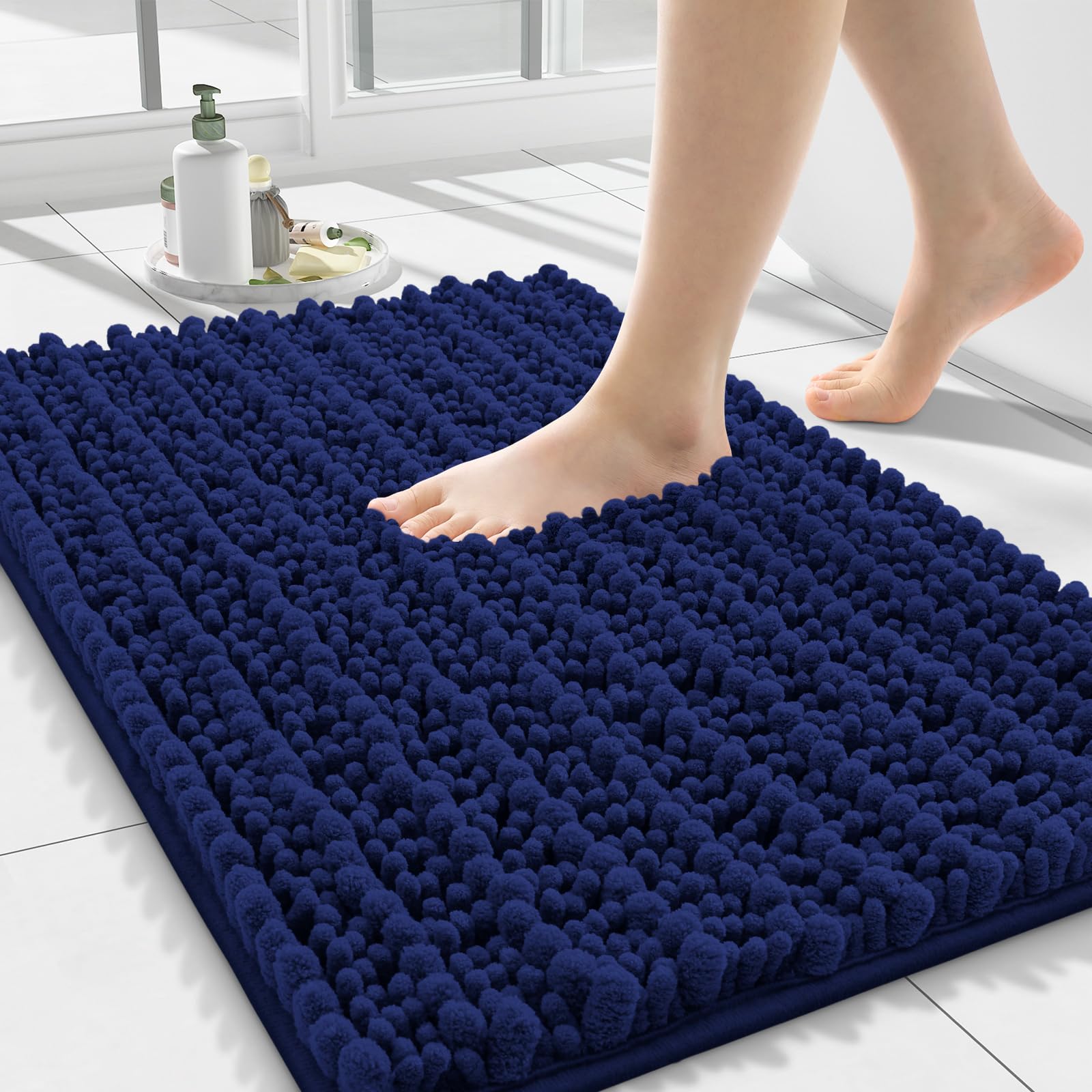 Photo 1 of Smiry Bathroom Rugs Mat 24x16, Extra Soft Absorbent Chenille Bath Rugs, Non Slip Rubber Backing Machine Washable Quick Dry Bath Mats for Bathroom Floor, Tub, Shower, Home Decor Accessories, Navy Blue