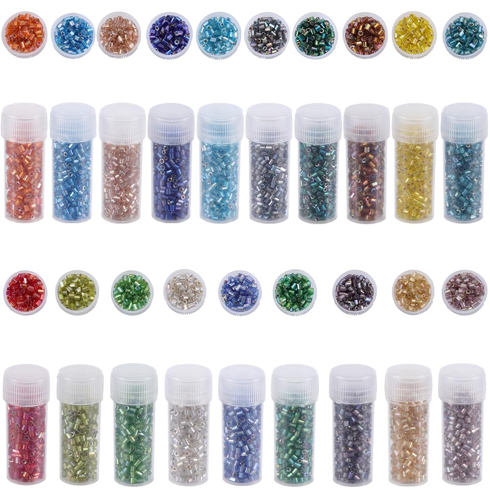 SUNNYCLUE about 8586pcs 19 Colors Small Glass Tube Bead Tubular Seed Beads 2mm Bulk Red Green Blue Hexagon Rainbow Plated Bugle Beads for Jewellery Making Necklace Bracelet Crafs Christmas Women Adult