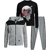 Pro Athlete Boys Tracksuit Set - 3 Piece Long Sleeve Graphic Tees Fleece Zip Up Hoodie Sweatshirt and Sweatpants for Boys