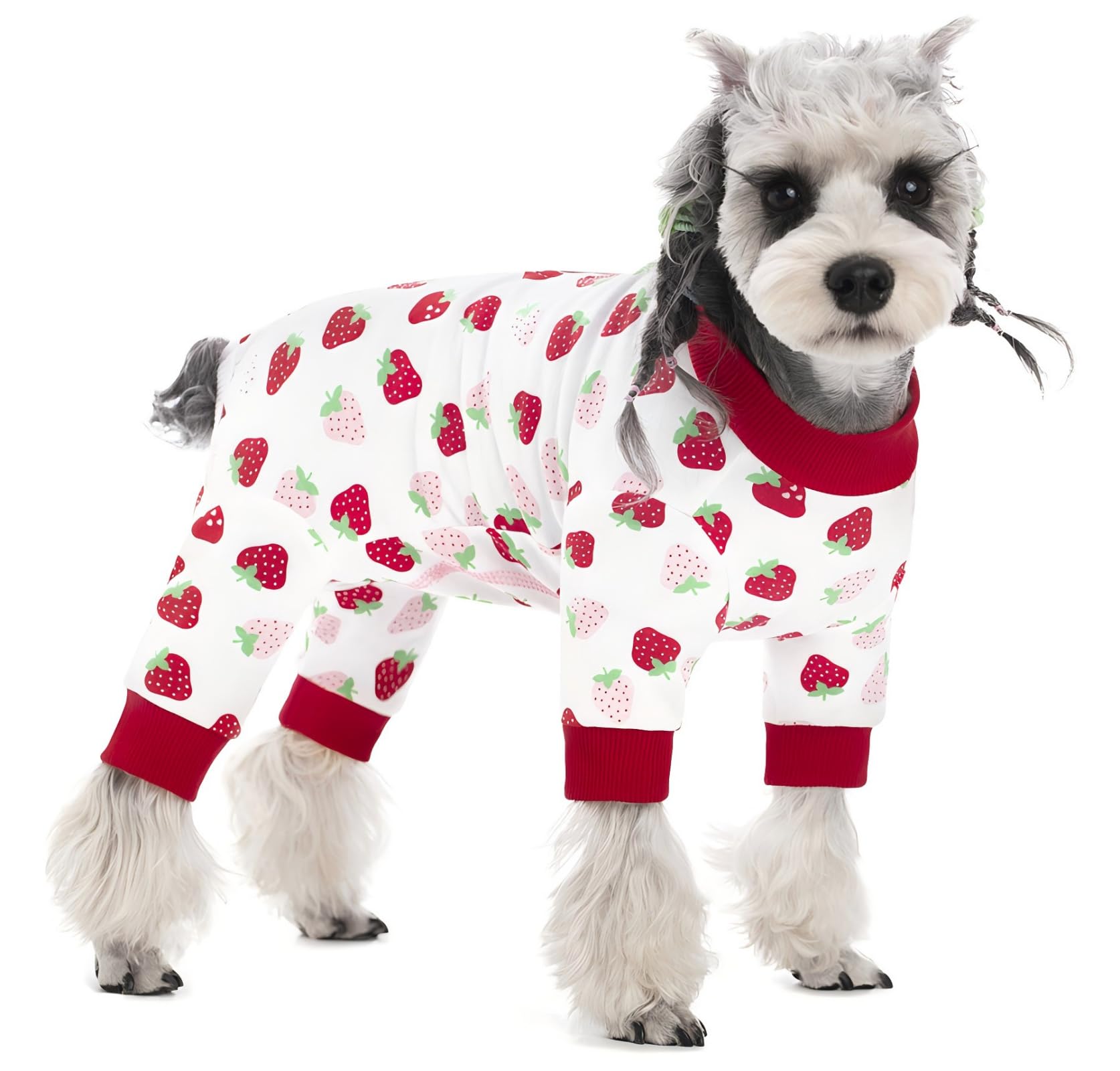 Dog Surgery Recovery Suit for Male/Female,Dog Anti-Hair Anti Licking Pajamas Onesie,Wound Protection Puppy E-Collar & Cone Alternative Jumpsuit For Small Medium Dogs_M(White Strawberry)