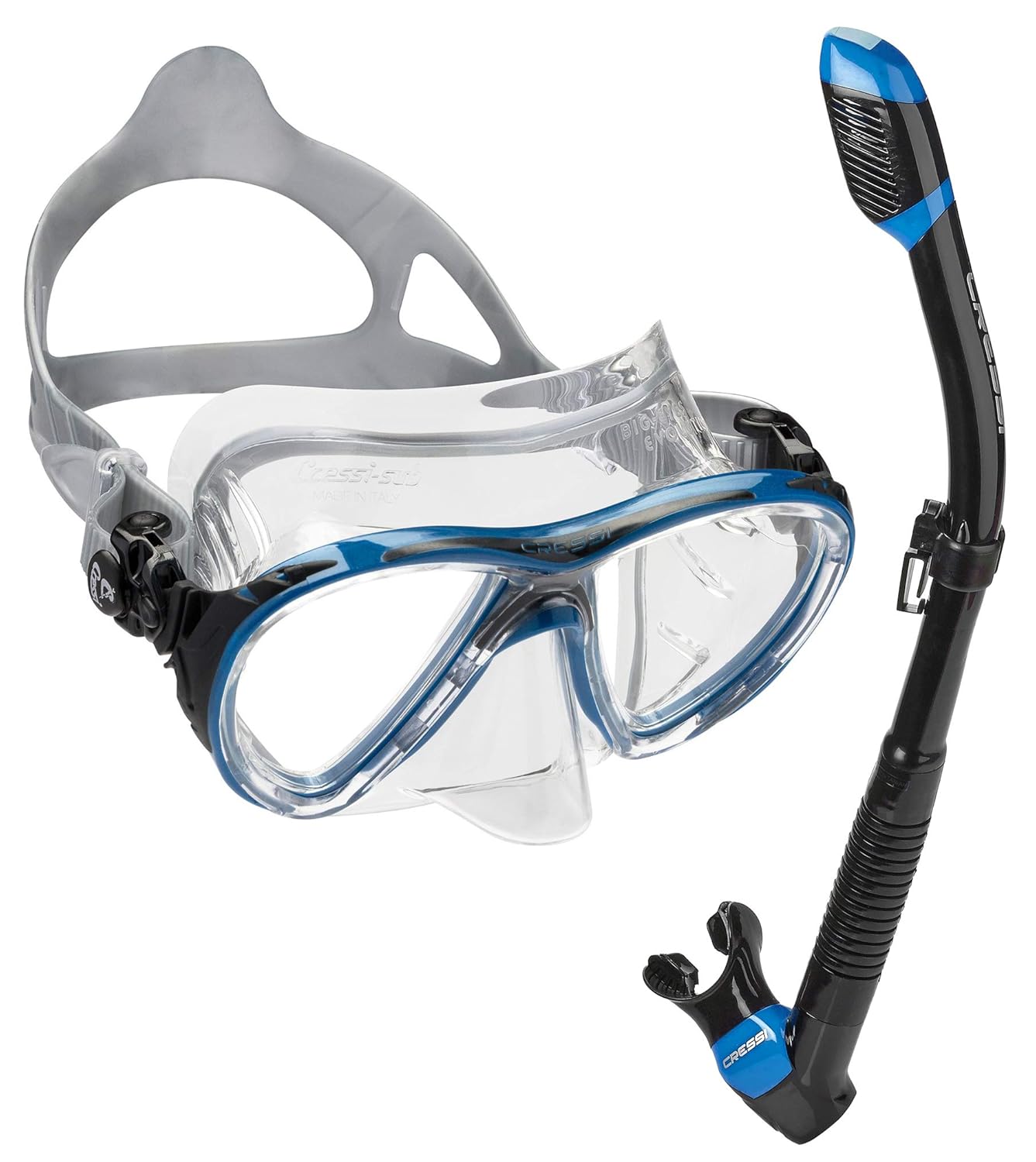Cressi Italian Made Big Eyes Evolution Scuba Snorkeling Dive Mask, with Premium Dry Top Snorkel Set