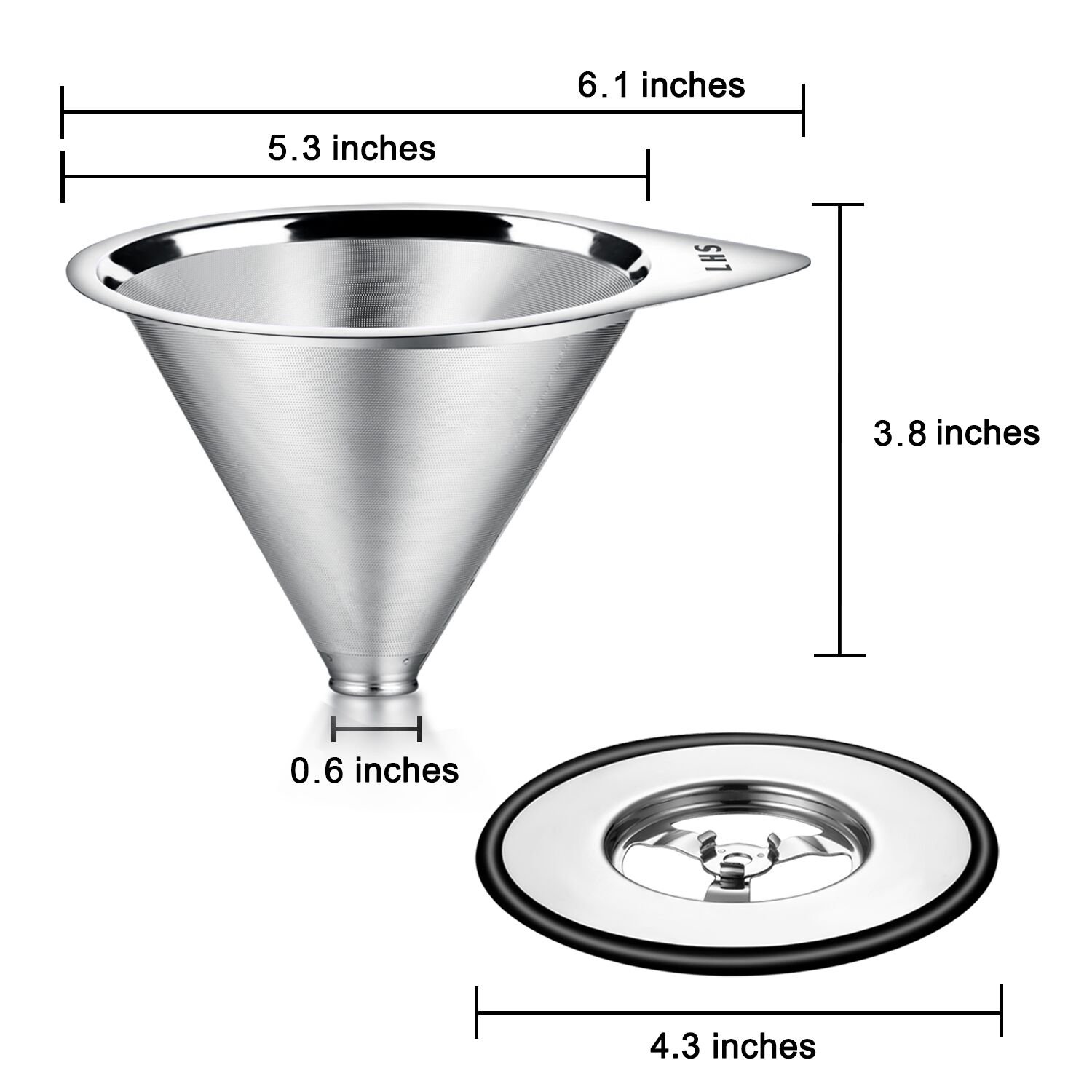 LHS Pour Over Coffee Dripper Stainless Steel Coffee Filter Metal Cone Filter Paperless Reusable Coffee Filter Single Cup Coffee Maker 1-4 Cup With Non-slip Cup Stand and Cleaning Brush