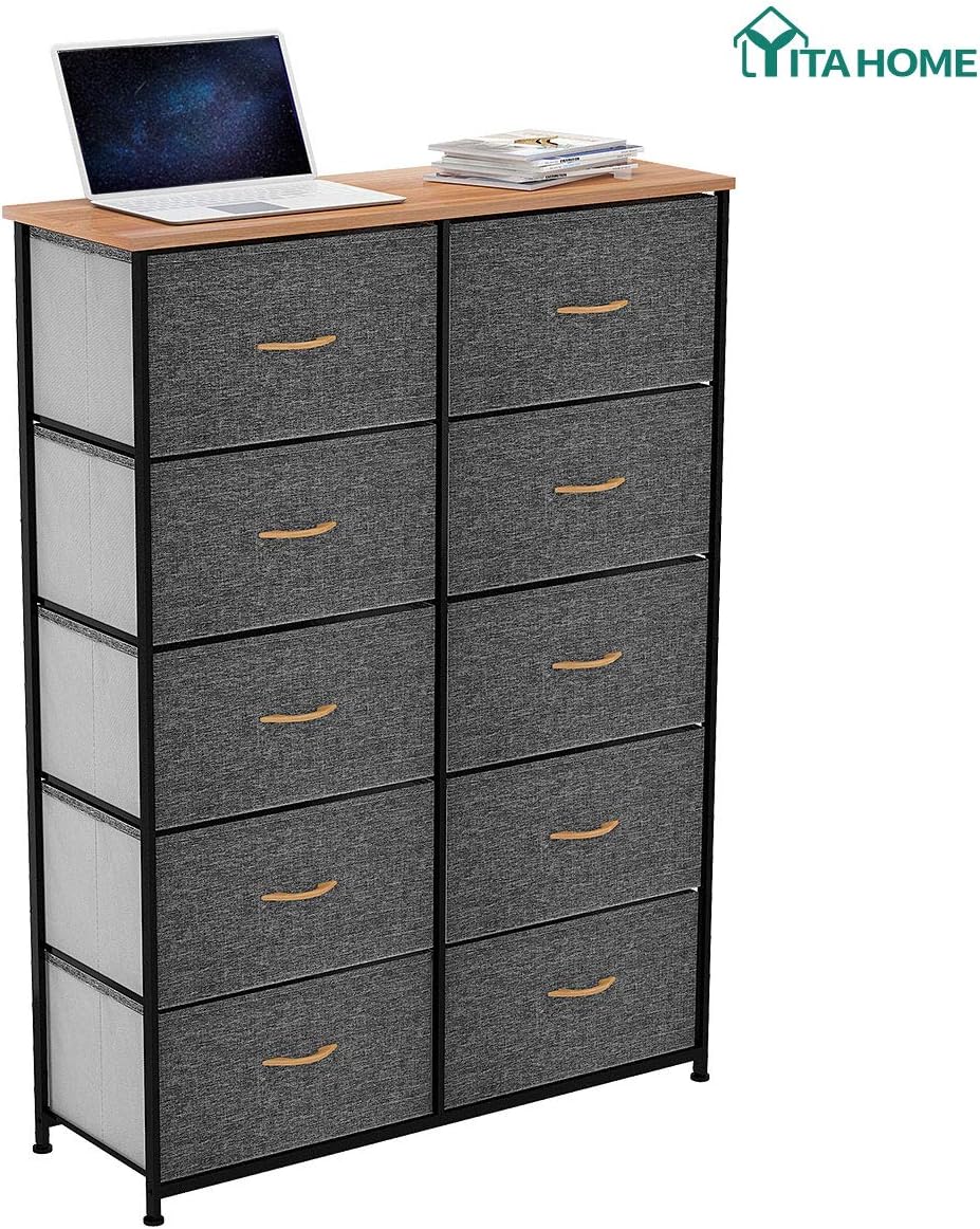 YITAHOME 10 Drawer Dresser - Fabric Storage Tower, Organizer Unit for Bedroom, Living Room, Hallway, Closets & Nursery - Sturdy Steel Frame, Wooden Top & Easy Pull Fabric Bins (Dark Gray) : Home Improvement