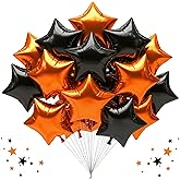 TONIFUL 30Pcs 18 Inch Large Orange Black Star Shape Foil Balloons Big Stars Helium Mylar Ballons for Halloween Birthday Wedding Baby Shower Anniversary Engagement Party Decorations Supplies