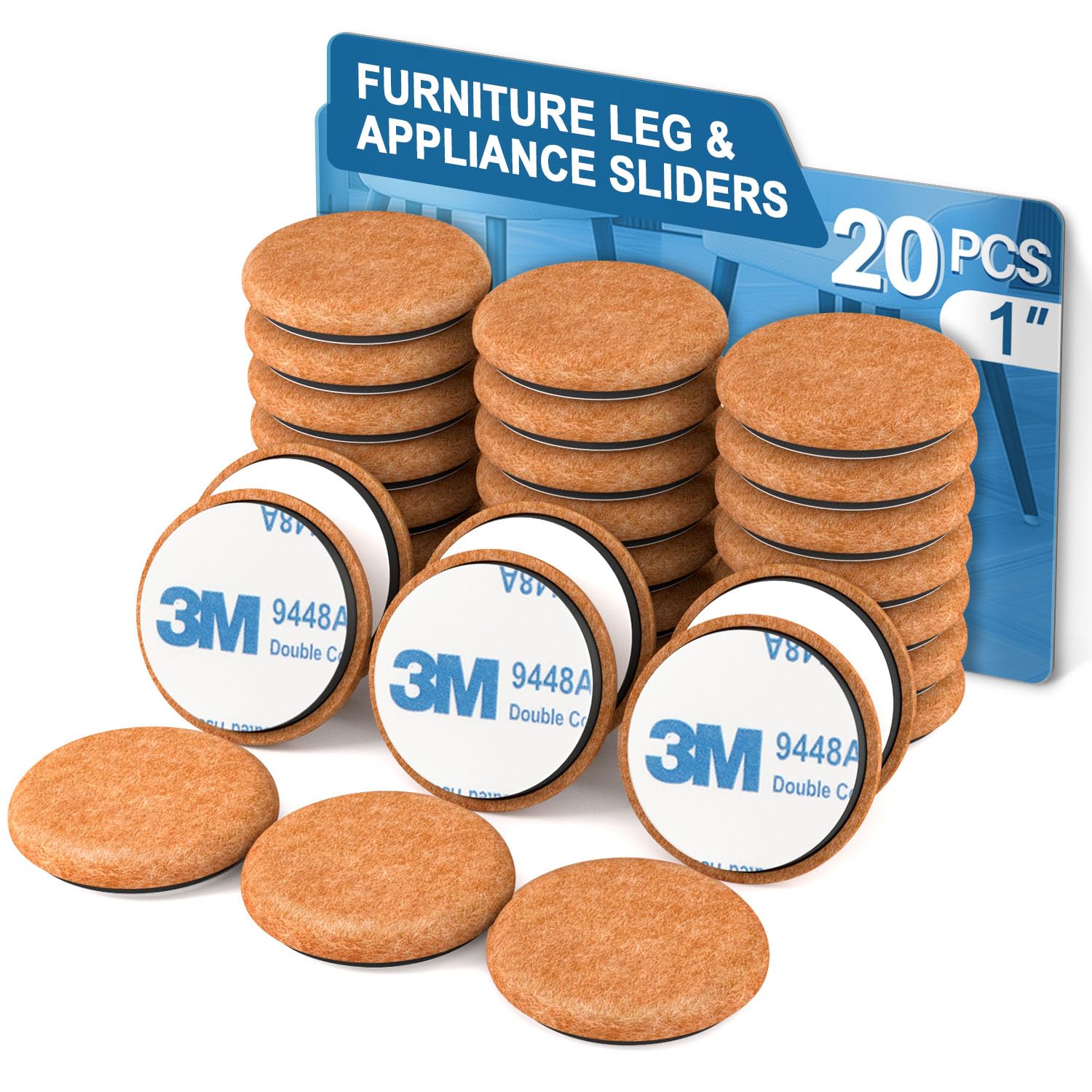 Photo 1 of Felt Furniture Sliders for Hardwood Floors Chair Sliders for Hardwood Floors with 3M Adhesive RUSIDO Chair Leg Floor Protectors, Slide Your Furniture and Kitchen Appliance Easily 1" 20pcs