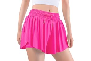 Auranso Girls Butterfly Shorts,Flowy Shorts with Pocket 2-in-1 Athletic Running Gym Preppy Clothes