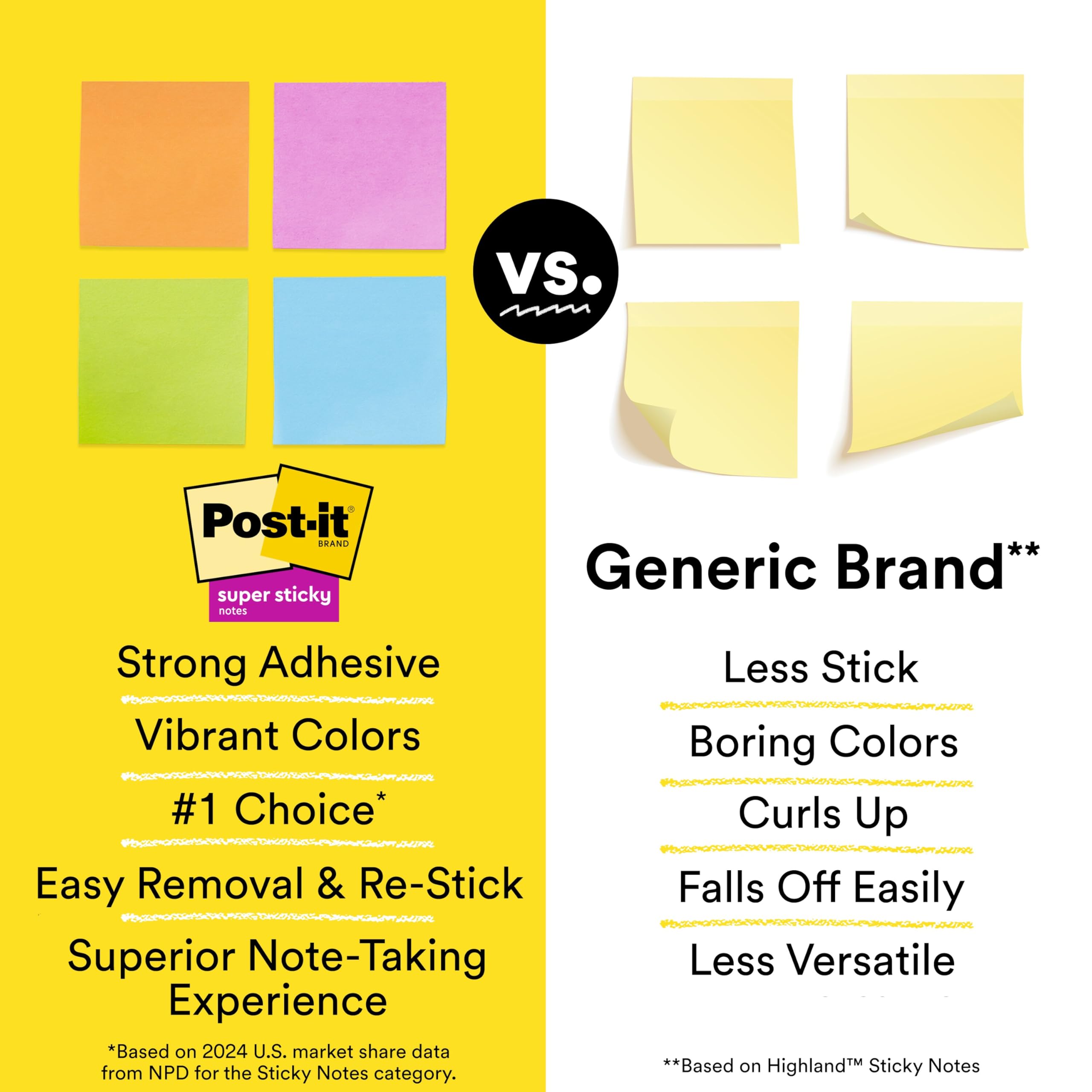Post-it Super Sticky Notes, 24 Sticky Note Pads, 3 x 3 in., School Supplies, Office Products, 2X The Sticking Power, Supernova Neons Collection
