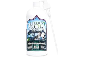 ULTRA OIL SKIN & COAT SUPPLEMENT Ultra Oil Dog & Cat Supplement with Hemp, Flaxseed & Fish Oils - 32oz - For Dry Skin, Dull Coat, Hot Spots, Dandruff, Allergies