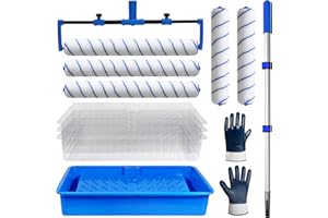 BERXOL Paint Roller Kit, 12PCS Painting Set, 18 inch Paint Rollers Disposable Paint Tray Liners and Roller Covers, 21.26~47.64in Extension Pole, Large Paint Rollers(Gloves Included)