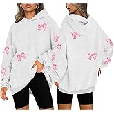 MAXIMGR Oversized Bow Hoodie Cute Clean Girl Embroidered Sweatshirts Coquette Preppy Sweater Y2k Pullover Top Teen Girls