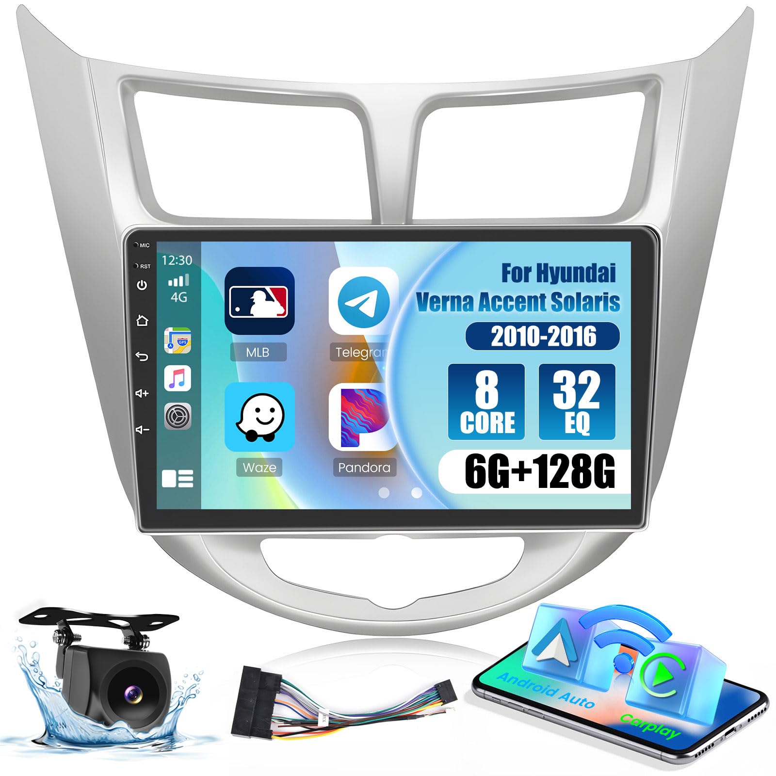 Photo 1 of Roinvou [8 Core 6G+128G] for Hyundai Verna Accent Solaris 2010-2016 Android Radio with Wireless Carplay Android Auto, 9 Inch IPS Touch Screen Car Stereo, Bluetooth 5.0, 32 EQ, GPS, WiFi, 59UI, SWC