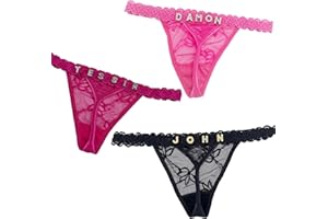 XGDesign 3-Pack Personalized Thongs with Names, Custom Lace Thong with His Rhinestone Name, Customized Underwear Panties for 