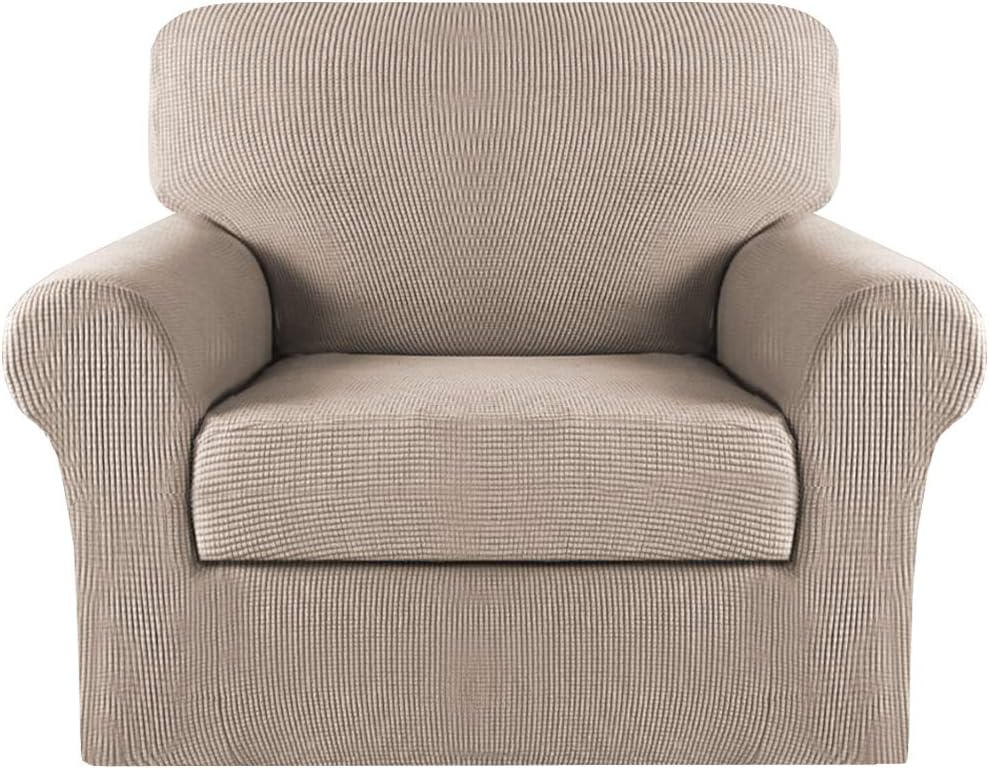 Slipcovers - Turquoize 2 Piece Chair Covers Chair Slipcovers for Living Room Armchair Sofa Covers Chair Couch Cover with Arms Washable Furniture Protector for Chairs Feature Thick Jacquard Fabric (Chair, Sand)