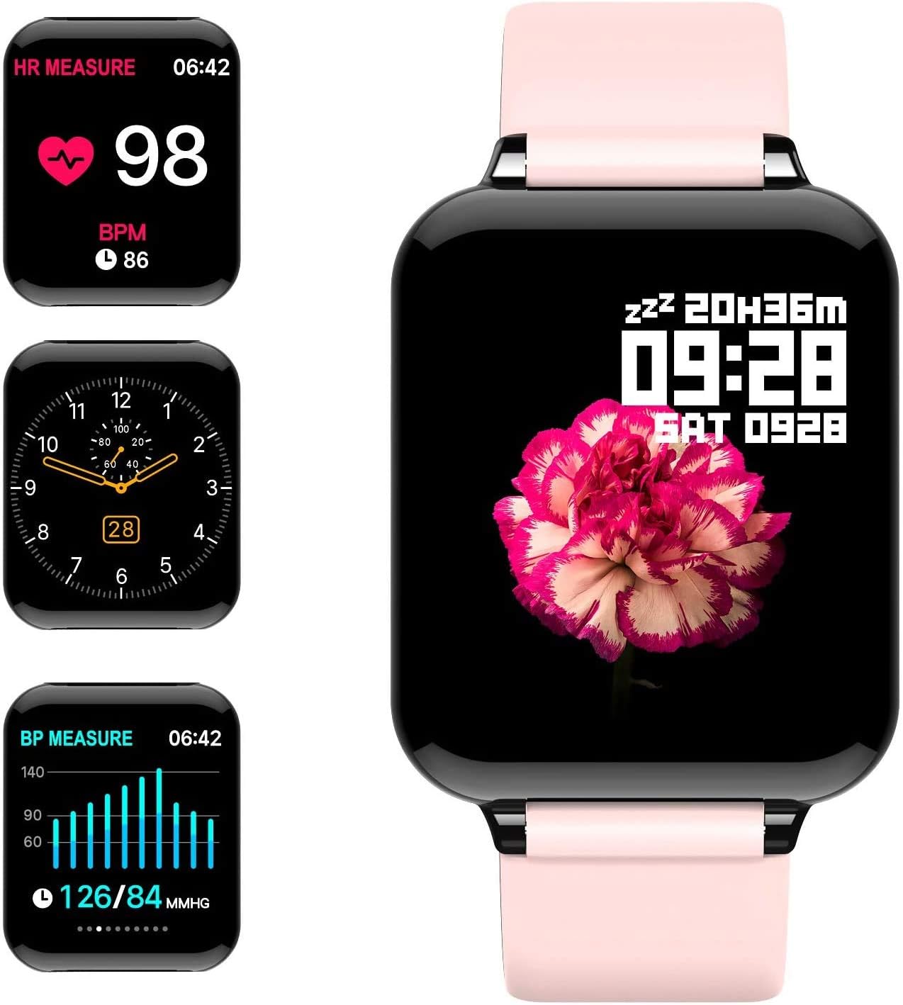 Smart Watches,Fitness Tracker Touch Screen Smartwatch IP68 Waterproof Fitness Watch with Heart Rate Monitor Pedometer Step Counter Sleep Monitor Stopwatch for Men Women for iPhone Android Phone(pink)