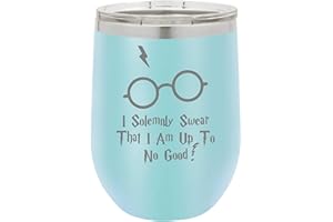 BeeGeeTees I Swear That I Am Up To No Good 12 oz Funny Wine Tumbler Laser Engraved Insulated Unbreakable Stemless Cup With Lid Multiple Colors (Matte Light Blue)