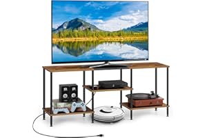 LUPLOM TV Stand for Bedroom 50 Inch TV Stand with Power Outlet 3 Tier Entertainment Center with Storage TV Console Table for 50 43 40 32 Inch TV, Rustic Brown