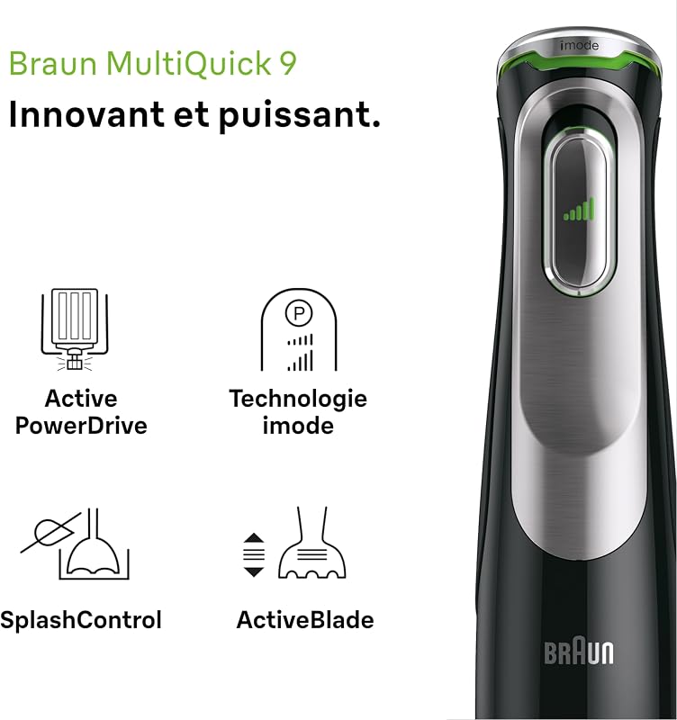 MultiQuick 9 - Mixeur Plongeant 1200W avec Bol Mixeur 1250ml Noir