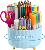 Marbrasse Desk Organiser 360° Rotating Pen Holder 5 Compartments Blue