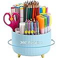 Marbrasse Desk Organizer, 360-Degree Rotating Pen Holder for Desk, Desk Organizers and Accessories with 5 Compartments Pencil Organizer, Art Supply Storage Box Caddy for Office, Home （Light Blue）