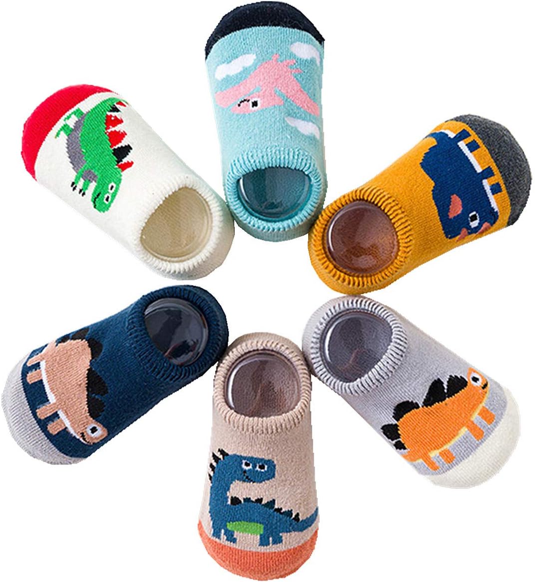 Baby Socks for Girls and Boys - Toddler Animal No Show Non Slip/Anti Skid Slippers 6 Pairs 0-3 Years