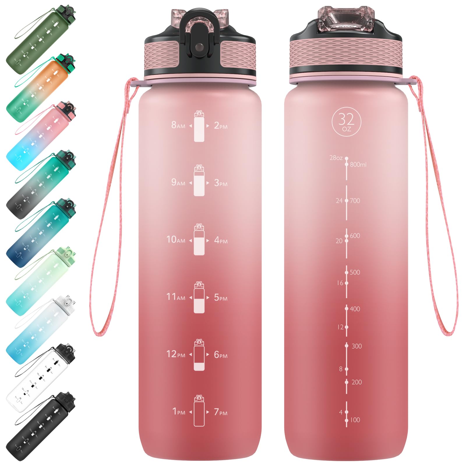 EYQ 1L Water Bottle, 1 Litre Water Bottle with Straw, 32oz Leak-Proof Motivational Sports Drinks Bottle with Time Marker, Tritan BPA-Free, Drinking Waterbottles for Fitness, School, Gym Outdoor Sports