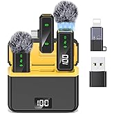 VEZQUA Mini Lavalier Microphone for iPhone/Android/PC, Lav Mic with 45H Battery, Noise Cancellation, 48KHz 16-Bit, Wireless Mic for Video Recording, Tiktok, YouTube, Vlog