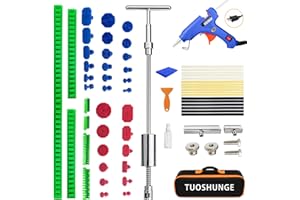 TUOSHUNGE 60pcs Dent Puller Kit - Paintless T-bar Dent Puller and Hot Glue Gun, with Glue Shovel, Auto Body Repair Tool Kit for Auto Car Refrigerator Dent Removal