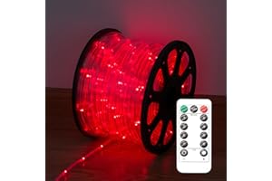 Czarniozk LED Rope Lights 10Ft Waterproof Led Rope Lighting 43 LEDs 110V 8 Modes Remote Control Timer Led Strip Light for Indoor Outdoor Party Holiday Garden Decoration (Red)