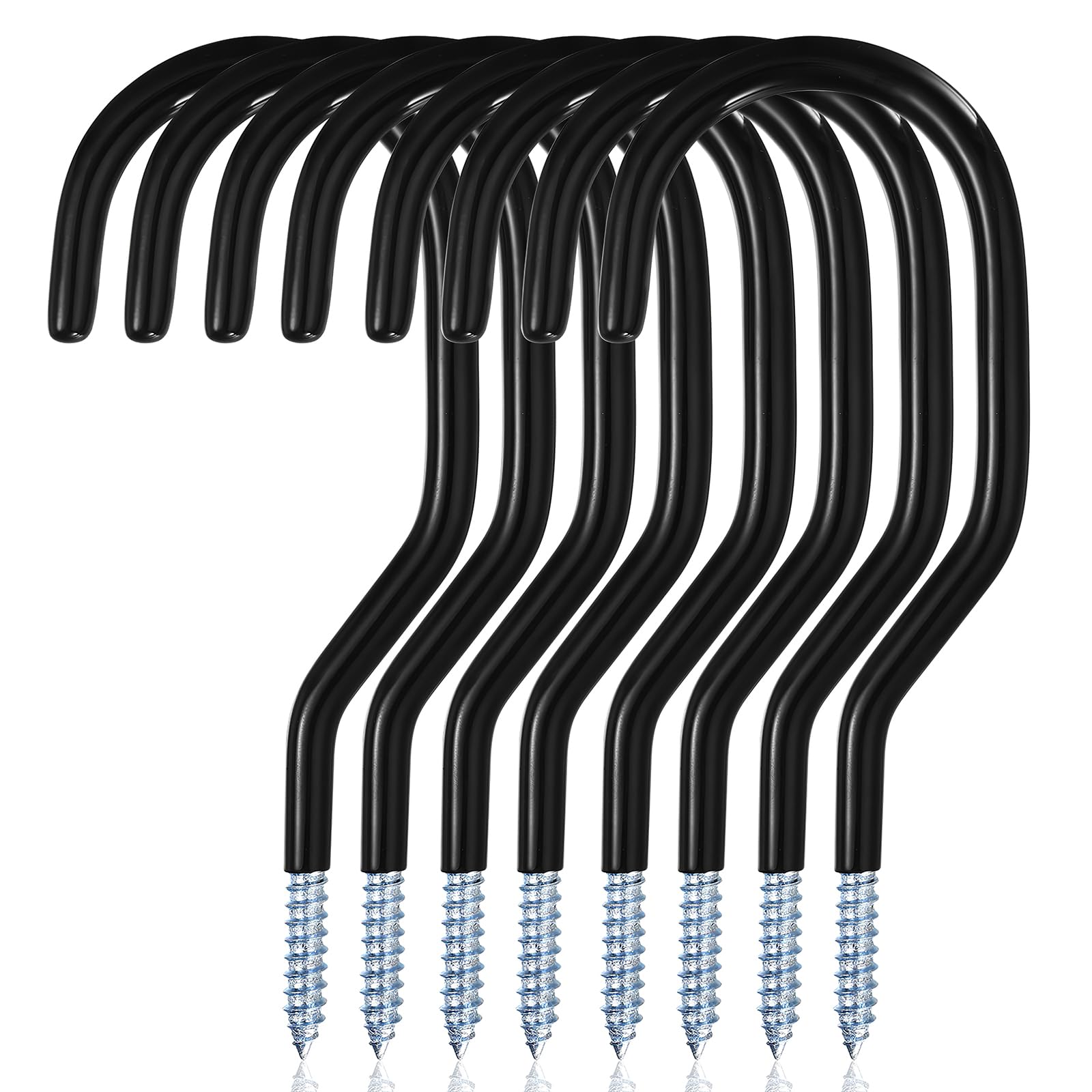 8 Pcs Bike Hooks for Wall Hooks, Garage Hooks Heavy Duty Hooks, Bike Storage Hooks, Large Screw-in Hooks, Shed Hooks Utility Hooks with Coated Ladder Hooks for Garage Ceiling Tool Hanger (black)