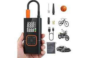 LAMFURART Tire Inflator Portable Air Compressor, 150PSI Bike Pump with Tire Pressure Gauge, LED Lights & Car Accessories, Cordless Air Pump for Car Tires, Bike, Motorcycle, Ball. (Tangerine)