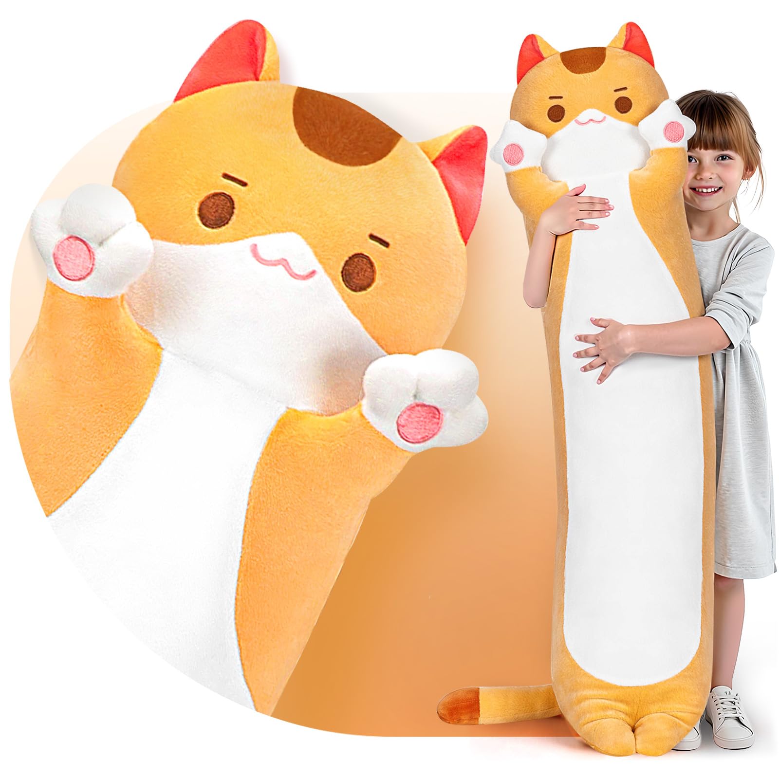 Long Cat Plush Body Pillow – Cute Brown Cat