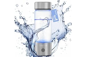Topre Hydrogen Water Bottle, 14 oz/420ml, 3-Min Electrolysis with Gen4 Technology, Portable and Rechargable Hydrogen Rich Glass Bottle, Alkaline, Water Generator for Fitness, Office, Home, Silver