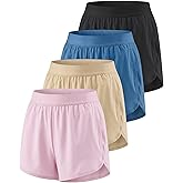 Real Essentials 4 Pack: Women's 3" Dry-Fit Dolphin Running Shorts with Pockets-Athletic Gym Workout Basketball Sports Shorts