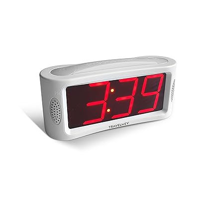 Travelwey LED Digital Alarm Clock - No Frills Simple Operation, Large Night Light, Alarm, Snooze, Brightness Dimmer, Big Red Digit Display (White)