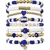 Gikool 8 Pack Football Stackable Clay Beaded Bracelets for Women - Adjustable Copper Sports Jewelry Gifts for Soccer Fans-rugby bracelet