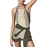 Huaqiao Women Striped Halter Mini Dress Backless Cowl Neck Belted Wrap Sexy Party Cocktail Short Bodycon Dresses