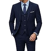 YND Men's Slim Fit 3 Pieces Suit, Two Buttons Blazer Set, Jacket Vest and Pants for Wedding Party Business Prom