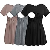 Smallshow Women's Maternity Nursing Tops 3 Pack Short Sleeve Breastfeeding Shirt