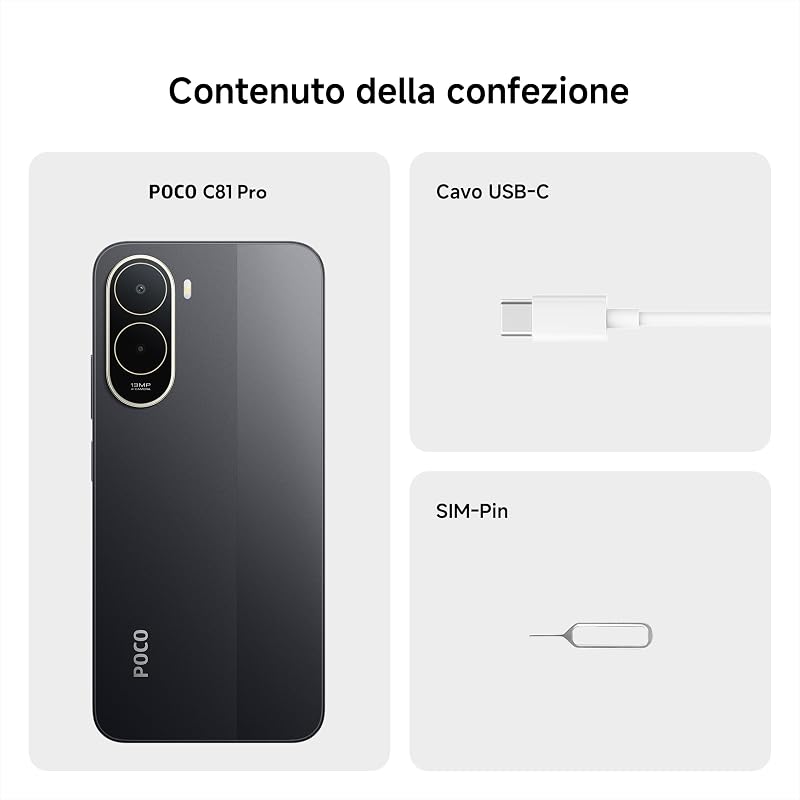 POCO C81 Pro, Smartphone 4+256GB, Nero, Batteria da 6000mAh(typ)