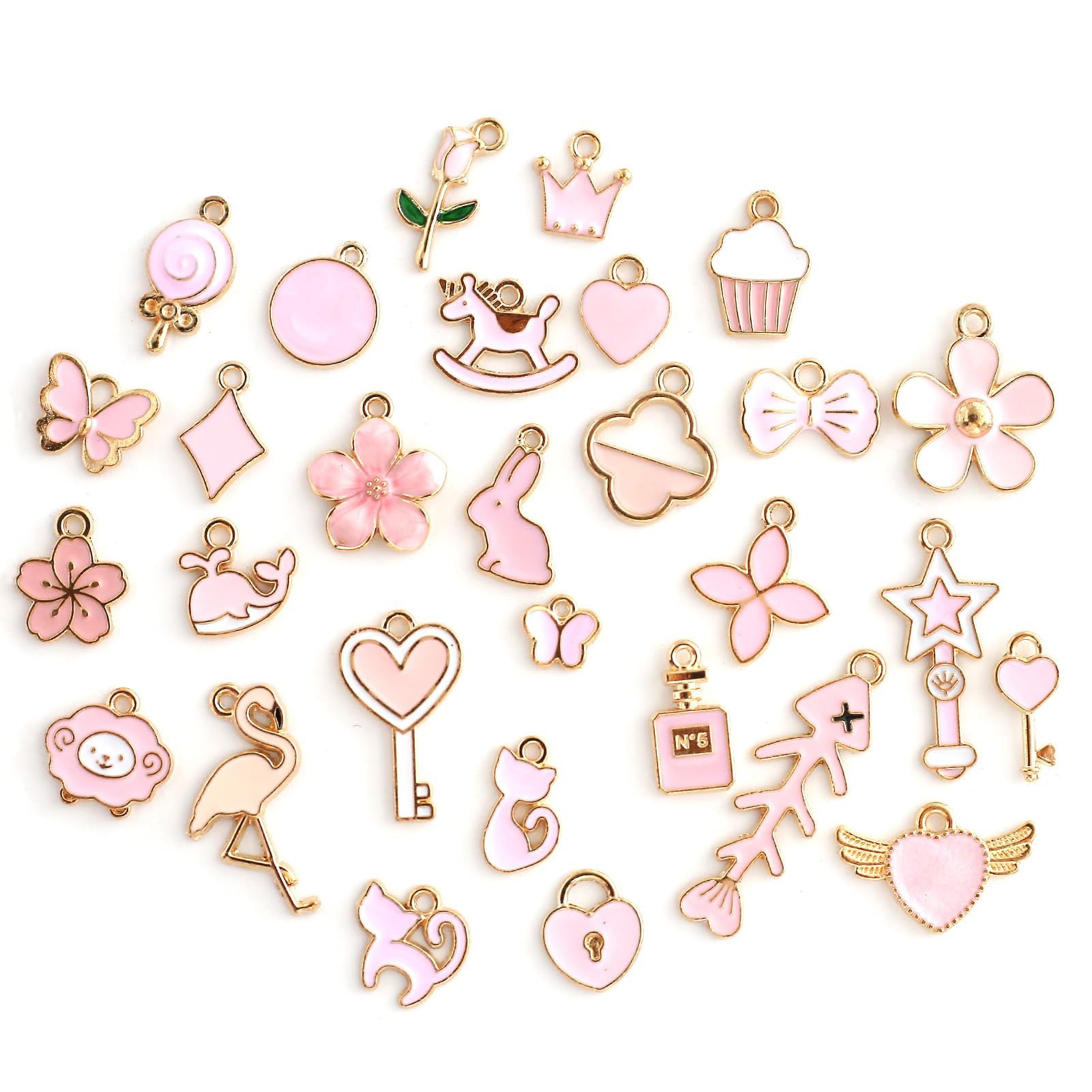 DAHI 30pcs Enamel Charms Pendant,Bracelet Charms for Jewellery Making Pendant Charm DIY Craft Jewelry Necklace Bracelet Making Accessories (pink)