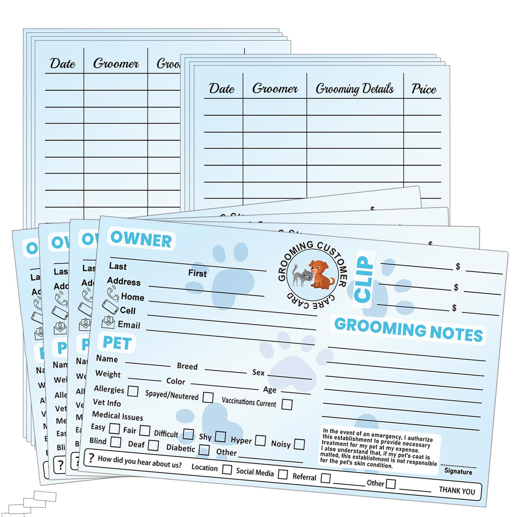 wootile Pet Grooming Client Cards, 8X5 inch, Detailed Information Recording, 50 pcs