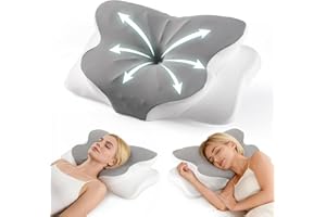 Mustry Cervical Neck Pillow, Cervical Pillow for Neck Pain Relief with Breathable Ice Silk Pillowcase, 2 Heights Ergonomic Me