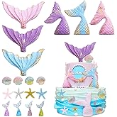 18 Pcs Mermaid Tail Cake Topper Mermaid Cake Decorations Starfish Seashells Under the Sea Cake Decorations for Birthday Party Baby Shower