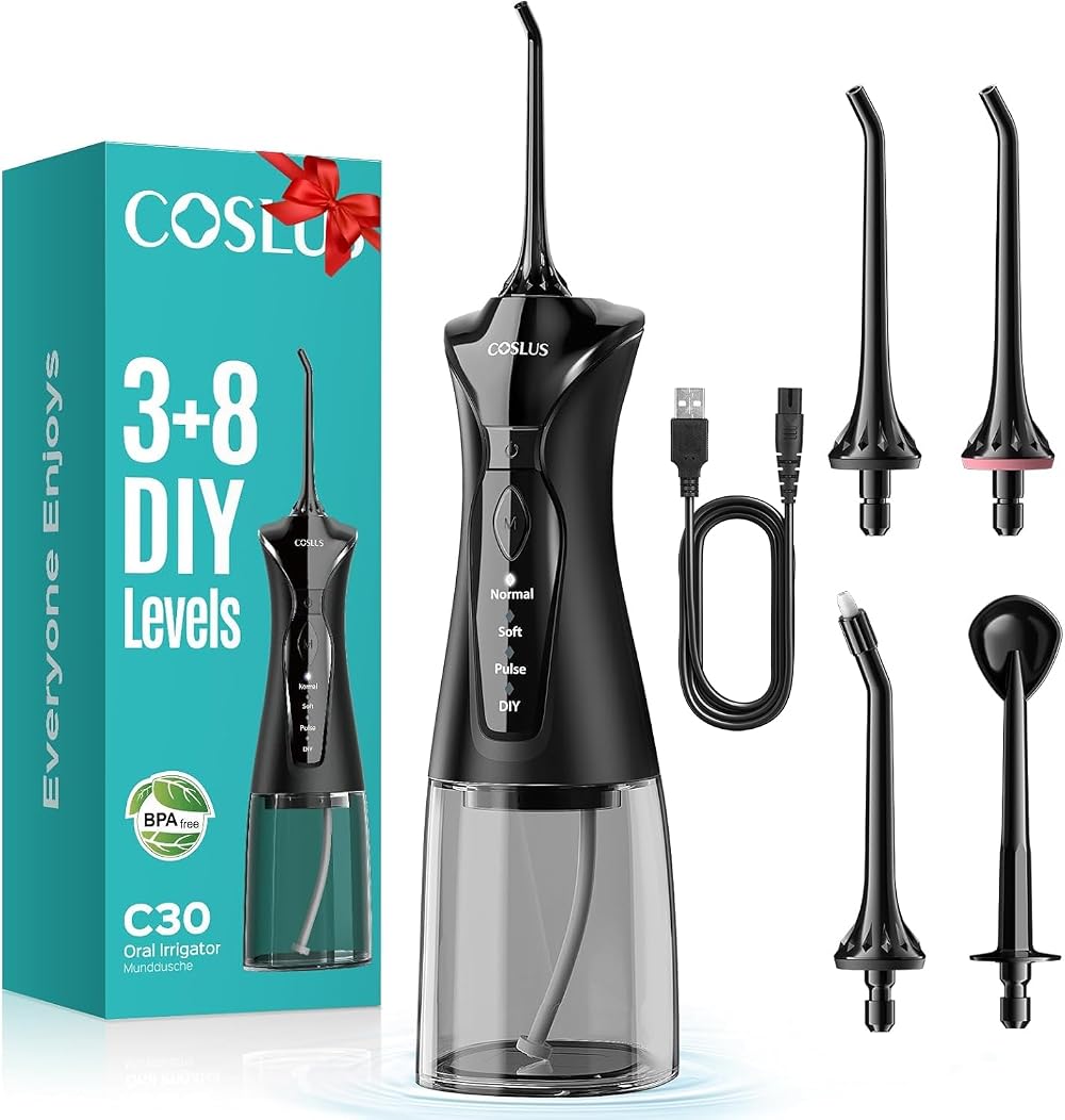 COSLUS Water Teeth Flosser Picks 4 Modes Cordless 300ml Tank IC200