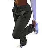 HuiSiFang Women Stacked Pants Fleece Sweatpants Thicked Warm Jogging Casual Ruched Workout Active Jogger Pants