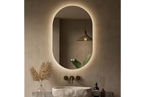 Keonjinn 32 x 20 Inch Oval LED Mirror with Backlit, Pill-Shaped Backlit Mirror Bathroom with HD Tempered Glass, UL-Listed Dri