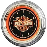 Harley-Davidson Bar &amp; Shield LED Clock, Long Lasting Bright Orange, HDL-16633